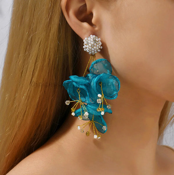 Fashion Yarn Flower Dangle Drop Earrings