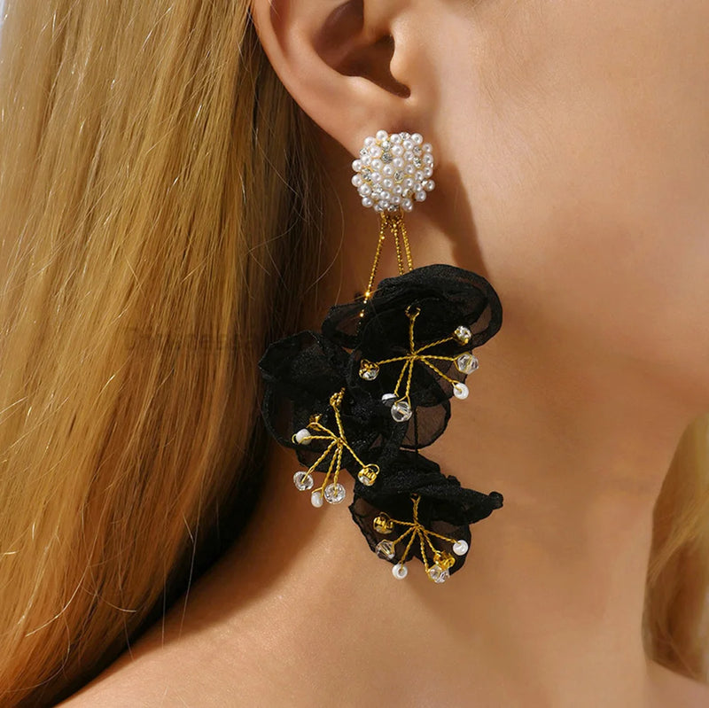 Fashion Yarn Flower Dangle Drop Earrings