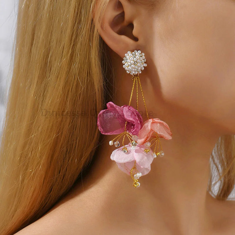 Fashion Yarn Flower Dangle Drop Earrings