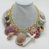 Multi Sea Shell Pearl Chain Necklace